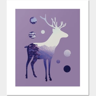 Deer with Mountains and Dots Posters and Art